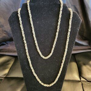 Vintage Silver Byzantine Interlocking Chain Necklace with a "W" Hook Clasp - 46"